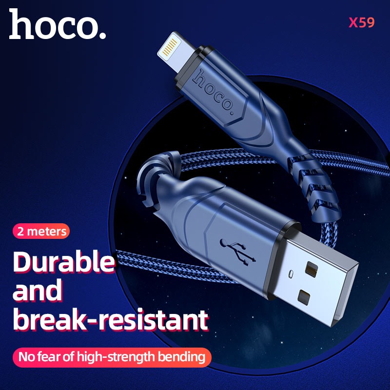 HOCO X59 Cable USB to Lighting Anti Bending 2M - Blue